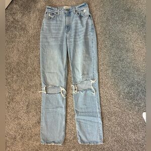 Abercrombie & Fitch Light Blue Distressed Straight Leg Jeans